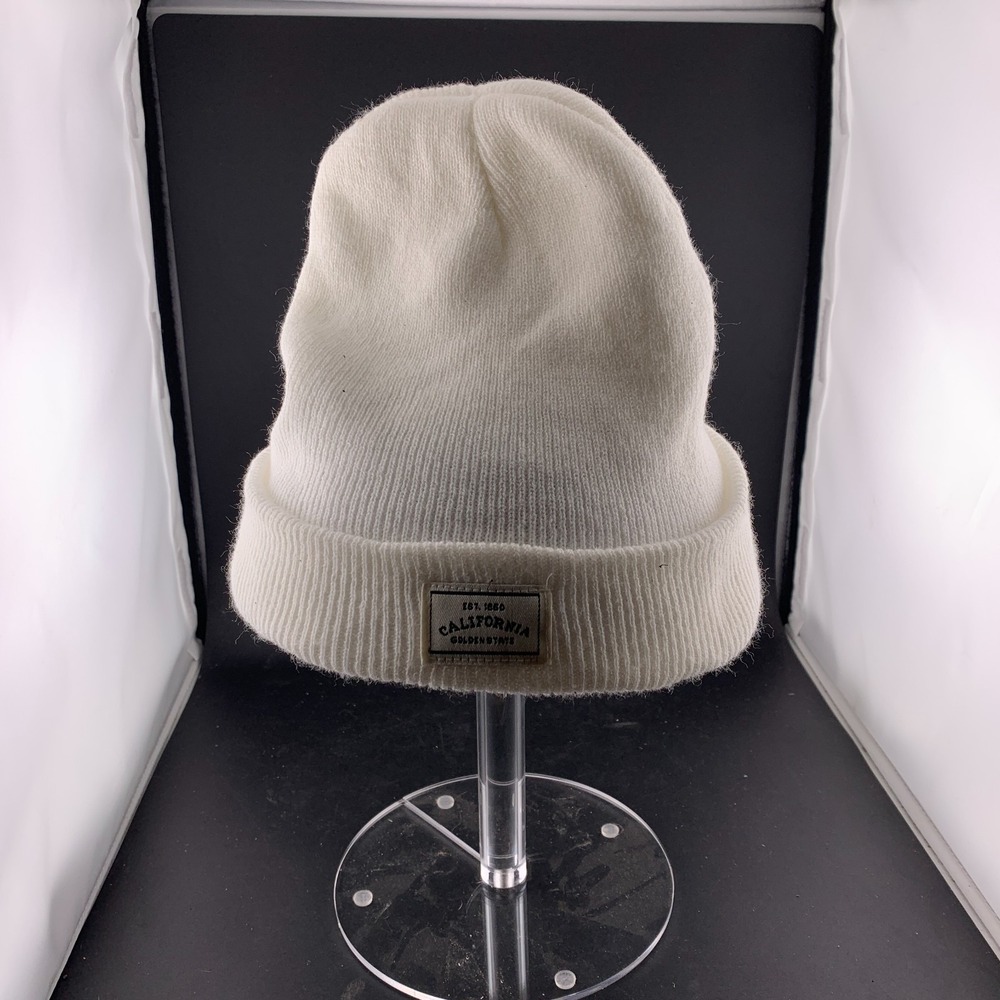 California 1850 Golden State Beanie Hat Unisex OS Off-White Ribbed Knit Cuff Cap